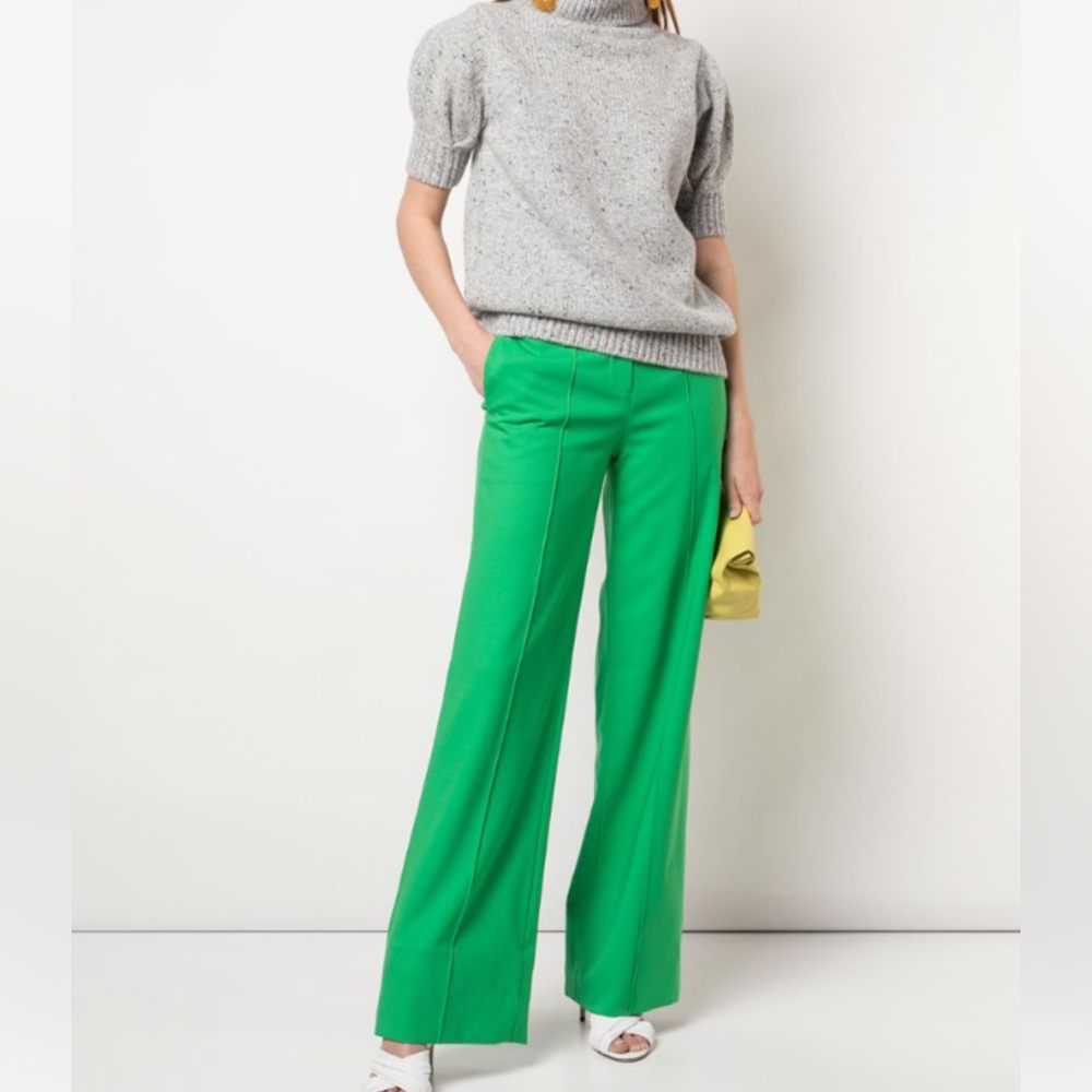NWT Adam Lippes Green pintuck wide leg trousers pants in tropical wool fits 2-4